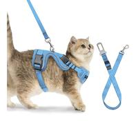 Cat Harness and Leash Set, Soft Breathable Cat Vest with Reflective Strip, Adjustable Anti-Escape Harness, Easy to Carry for Cats Walking and Traveling, Blue, M