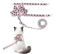 Cat Harness and Leash Set, Sweet Bow Accent Kitten Collar, Escape Proof Pink Dog Harness, Cute Polka Dot Print Puppy Collar, Girl Dog Leash for Small Dogs Cats Outdoor Walking (Pink, M)