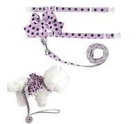 Cat Harness and Leash Set, Sweet Bow Accent Kitten Collar, Escape Proof Small Dog Harness, Cute Polka Dot Print Puppy Collar, Girl Dog Leash for Small Dogs Cats Outdoor Walking (Purple, M)