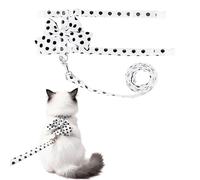 Cat Harness and Leash Set, Sweet Bow Accent Kitten Collar, Escape Proof Small Dog Harness, Cute Polka Dot Print Puppy Collar, Boy Girl Dog Leash for Cats Small Dogs Outdoor Walking (White, M)