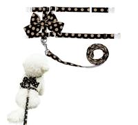 Cat Harness and Leash Set, Sweet Bow Accent Kitten Collar, Escape Proof Small Dog Harness, Cute Polka Dot Print Puppy Collar, Boy Dog Leash for Small Dogs Cats Outdoor Walking (Black, M)