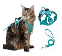 Cat Harness and Leash Set With AirTag Holder, Upgraded Escape Proof Adjustable Kitten Vest with Lead for Small Cat Outdoor Walking, Soft Breathable Mesh Jacket with Reflective Strips M, Teal Blue