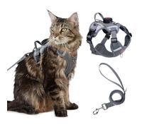 Cat Harness and Leash Set With AirTag Holder, Upgraded Escape Proof Adjustable Kitten Vest with Lead for Large Cat Small Dog Walking, Soft Mesh Jacket with Reflective Strips XL, Gray