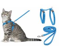 cat harness - Elza blue - 22-32cm - 27-46cm - leash 110cm - adjustable nylon - reflective - with carabiner