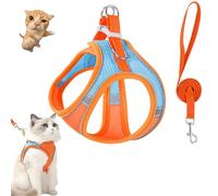 Cat Harness - Escape Proof Soft Mesh Vest Side-Through No-Pull Design, Adjustable, Easy to Wear Kitten Harness with Reflective Strip for Cats Walking (Orange1,M)