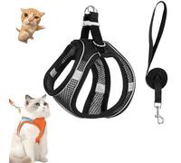 Cat Harness - Escape Proof Soft Mesh Vest Side-Through No-Pull Design, Adjustable, Easy to Wear Kitten Harness with Reflective Strip for Cats Walking (Black,XXS)