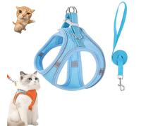 Cat Harness - Escape Proof Soft Mesh Vest Side-Through No-Pull Design, Adjustable, Easy to Wear Kitten Harness with Reflective Strip for Cats Walking (Blue,XS)