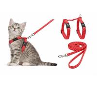 cat harness - kitten Elza coral - 15-22cm - 20-30cm - leash 120cm - adjustable nylon - reflective - with carabiner
