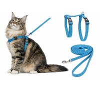 cat harness - large cat Elza blue - 22-32cm - 35-56cm - leash 120cm - adjustable nylon - reflective - with carabiner