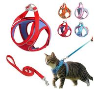 Cat Harness Leash, Escape-Proof Cat Harness Set, Adjustable Step-in Pet Harness for Walking, Soft Breathable Reflective Vest for Cats & Dogs(Red,L)