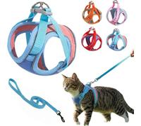 Cat Harness Leash, Escape-Proof Cat Harness Set, Adjustable Step-in Pet Harness for Walking, Soft Breathable Reflective Vest for Cats & Dogs(Blue,S)