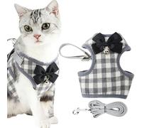 Cat Harness with Lead, Escape Proof, Adjustable Cat Lead, Cat Harness with Bell, Breathable Mesh Harness for Kittens, Puppies, Rabbits (Grey 2)