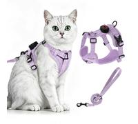 Cat Harness with Lead, Escape Proof AirTag Holder, Purple, L | Cat Harness Set for Large Cats, Adjustable Reflective Chest Harness Mesh & Jacquard Webbing, 1.5 m Cat Lead