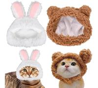 Cat Hat, 2 PCS Cat Costume Included Brown Bear and White Bunny Hat, Soft Comfortable Adjustable Dog Clothes for Kitten Puppy Dog, for Pet Owners