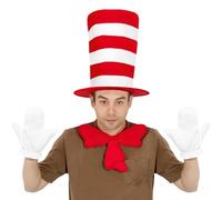 Cat Hat Bow | Red White Striped Cat in The Hat Costume Set,Cosplay Accessories Role-Playing Halloween Props for Kids Girls Boys Festival World Book Day