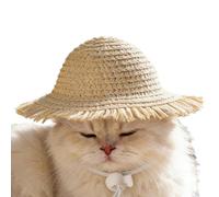 Cat Hat | Cute Handmade Straw Costume - Sun Hats Summer Knitted for Kittens, for Small Medium Breed Puppy Cosplay Party Home Travel Picnic Camping Outdoor