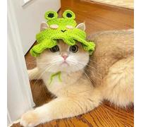 Cat Hat, Cute Knitted Frog Cat Hats with Ear Holes and Strap, Soft Warm Party Costume Headwear Accessories for Kitten Small Dogs Small Animals