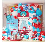 Cat Hat Themed Party Decorations 135PCS Red Blue White Balloon Arch Garland Kit Thing 1 and Thing 2 Birthday Party Decoration Dr Baby Shower Decorations