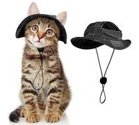 Cat Hats for Cats Only, Cat Cowboy Hats with Ear Holes Tiny Pets Birthday Party Costume, Cat Headwear Mini Cowboy Hat, Funny Sombrero Kitten (Cowboy Black,S-hat head girth 10.63")