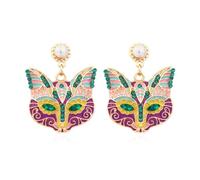 Cat Head Earrings, Colorful Fox Head Dangle Earrings for Women, Bohemian Pearl Kitten Vacation Earrings, Cute Cat Head Statement Earrings Summer Boho Jewelry, Colorful Cat Head Animal Earrings`