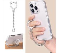 Cat Head Finger Phone Grip Stand with Ring Holder Chain Lanyard Keychain 2 in 1 Multi-Angle Adjustable Phone Kickstand Universal Metal Phone Grip Anti-Loss Strap for Smartphones 5KG Capacity Silver