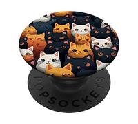 cat head pattern sweet little cats all over kitten PopSockets Swappable PopGrip