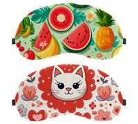 Cat Head Red Heart Flower 2-Pack Light-Blocking Soft Breathable Blindfold Sleeping Masks