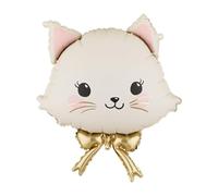 Cat Head Shaped Foil Balloon | White Kitty Balloon for Kids Birthday Party, Air or Helium Fill