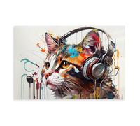Cat Headphones DJ Pet Canvas Poster Bedroom Decor Landscape Office Room Decor Gift 20x30inch(50x75cm)