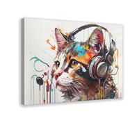 Cat Headphones DJ Pet Canvas Poster Wall Art Decor Print Picture Paintings for Living Room Bedroom Decoration 24x36inch(60x90cm)