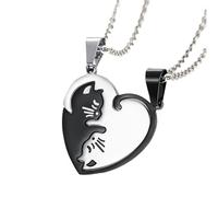 Cat Heart Necklace, Kitten Pendant Chain, 0.79x1.18in Portable Love Charm Jewelry, Fashion Accessory Gift, Elegant Silver-Tone Design for Women, Men, Birthday, Holiday