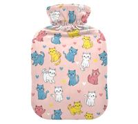 Cat Hearts Pink Hot Water Bottle with Cover for Pain Relief Hand Feet Warmer for Neck, 1L