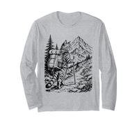 Cat Hiking Mountain Backpack Kitten Camping Trail Explorer Long Sleeve T-Shirt