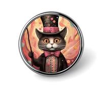 Cat Holding A Cane Badge Holder Personalized Metal Button Pin Fashion Round Badge with Pattern Pin DIY Button Badges Exquisite Brooch Crafts Gift Clothes Decorative Pins