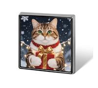 Cat Holding A Christmas Gift Lapel Pin Fashion Brooch Pin Cute Button Badges Square Button for Hat Shirt Clothing Bags Decoration