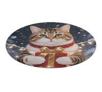 Cat Holding A Round Area Rug Non Slip Backing Doormat Water Absorbent Plush Throw Low-Pile Non-Slip Floor Mat Carpet for Living Room Bedroom Entryway Nursery Room 90 * 90cm