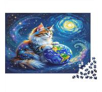 Cat Holding Earth 1000 Piece Jigsaw Puzzles for Adults, Recycled Cardboard, Starry Cat Earth, Stress Relief Leisure, Creative Home Decor, for Puzzle Enthusiasts 52x38cm/1000pcs