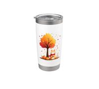 Cat Holding Iced Coffee Under Fall Tree Autumn Thanksgiving Stainless Steel Insulated Tumbler