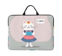 Cat Holding Sorry Postcard Laptop Bag 14 Inch Handheld Portable Briefcase Shockproof Protective Sleeve Computer Inner Bag