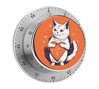 Cat Holds A Heart Mechanical Kitchen Timer for Cooking 60 Min with Magnetic Backing Loud Alarm,Stainless Steel Wind Up Countdown Timer Cute Egg Timers for Cooking Studying Gaming Classroom Office Gym