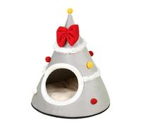 Cat Holiday Cave - Soft Kitten Bed | 300g Semi Enclosed Indoor Shelter With Festive Design, Washable Pet House For Christmas, Velvet Cute Design Warm Nest For All Breeds, 45x37cm