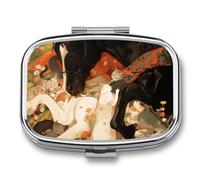 Cat Horse Flower Pill Case Box with 2 Compartment Medicine Vitamin Organizer for Purse Pocket 5.5x4cm
