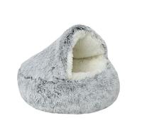 cat house bed，Fluffy Hooded Calming Pet Bed Cave, Washable Non-Slip Waterproof Round Nest for Indoor Cats & Small Dogs (Gradient Gray,M)
