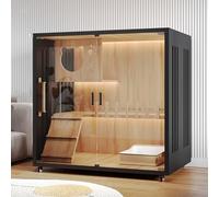 Cat House & Cage with Lockable Wheels - Multi-Level Wooden Villa for Indoor/Outdoor Use, Vented Cat Condo for Cats and Kittens