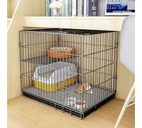 Cat House Cat Cage Cat Crate Pet Cage Dog Cat Puppy Training Folding Metal Kennel Crate With Tray,Easy To For Cat And Small Animals,Black-83x59x69cm