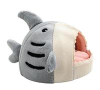 Cat House Cute Cat Bed Shark-Shaped Warm Soft Cat House Semi-Closed Anti-Slip Cat Hideaway Striped Cat Bed Cave with Removable Cushioned Pillow for Cat Dog