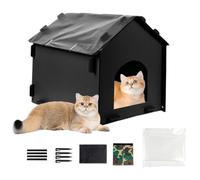 Cat House - Dog Outdoor Enclosure | Stray Pets Waterproof Shelter | Winterproof Insulated Cabin For Puppy Kitten Bunnies Sleeping Hiding Feeding Play Patio Balcony Camping (Black/brown)