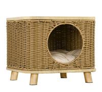 Cat House Elevated PE Wicker 40x40x34cm Light Brown with Washable Cushion Cozy