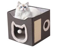 Cat House - Folding Pet House Kennel Condo - 2-Layer Large Cave Bed Shelter Hideaway Kennel with Scratch Pad and Ball for Cats Dogs Indoor Home Winter Outdoor