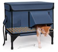 Cat House for Indoor and Outdoor Cats in Winter, Outdoor Heated Cat House, Waterproof, Fully Insulated Shelter for Stray and Feral Cats Blue M(53 * 33 * 30cm)